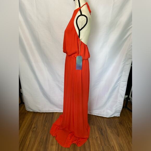 Show Me Your MuMu Women's Heather Halter High Neck Maxi Dress Large Coral Flowy - Picture 7 of 16
